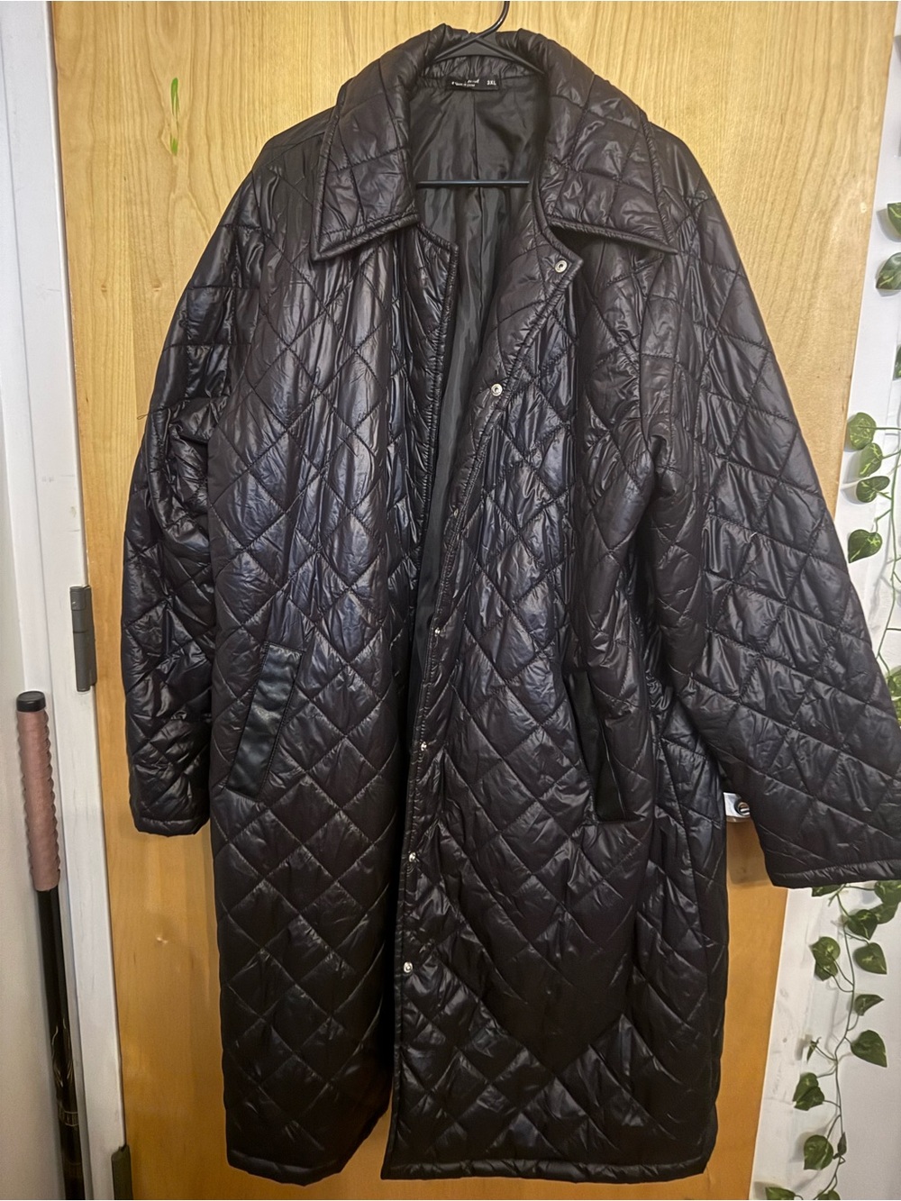 SHEIN CURVE Quilted Longline Coat Jacket 3XL Black Diamond Puffer Snap Duster